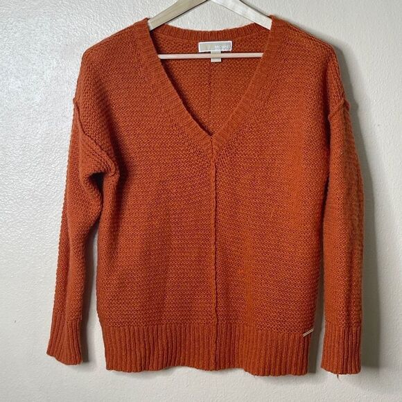 Michael Kors Sweater Women's Small Orange V-neck Wool Bland Casual - Picture 1 of 11